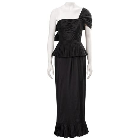Chanel By Karl Lagerfeld Black Silk Taffeta Evening Dress Ss 1986 For