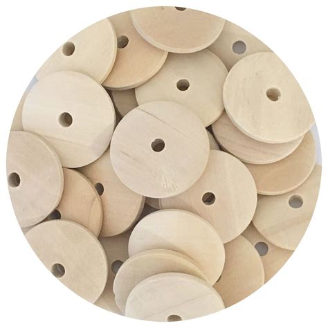 Natural Wood Flat Disc Beads Middle Hole 25mm 20 Beads Aj Craft