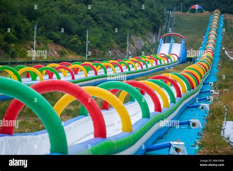 View Of Asias Longest Water Slide At Jingzhihu Resort In Beijing