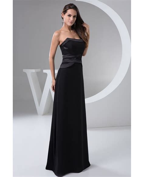 Black A Line Strapless Floor Length Satin Evening Dress Bd25081 Evening Dresses