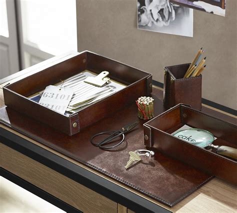 Saddle Chocolate Leather Desk Accessories Collection Pottery Barn Au