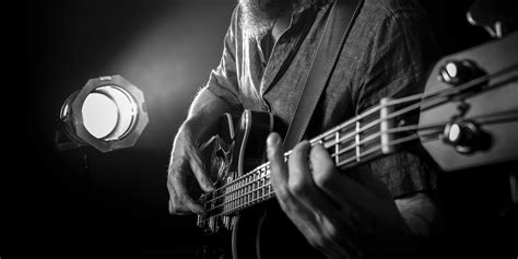 Bearded Man Playing Bass Guitar On Stage Weeping Willow Guitar