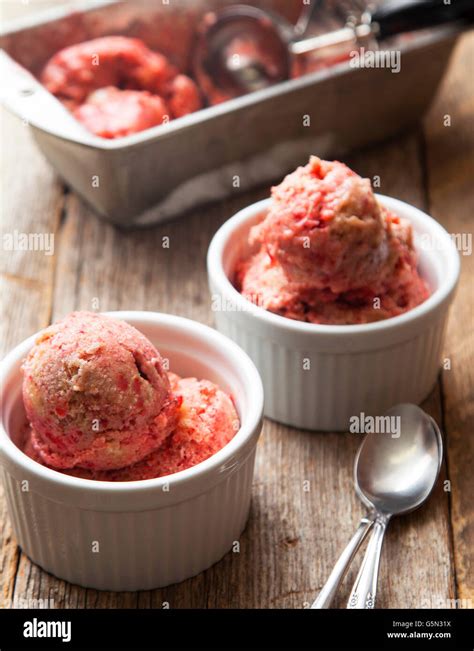 Close Up Of Strawberry Ice Cream Bowls Stock Photo Alamy