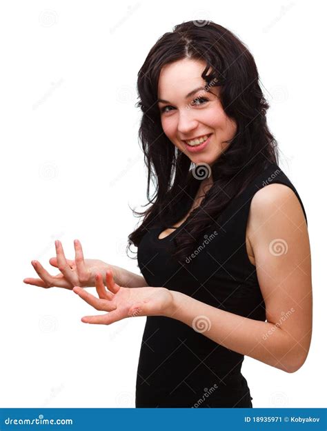 Woman Explaining Something Gesturing With Hands Stock Image Image Of