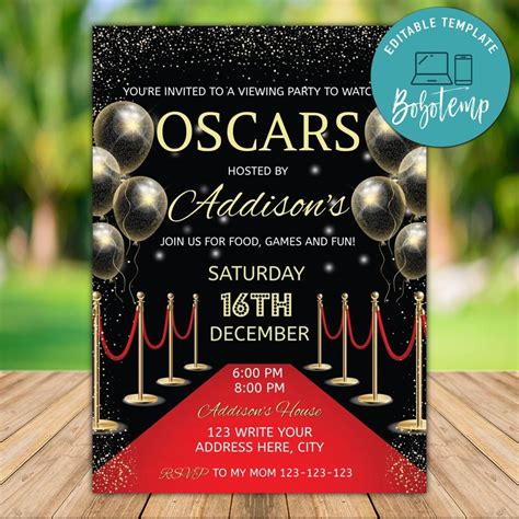 Printable Oscar Party Invitation Template Instant Download Bobotemp