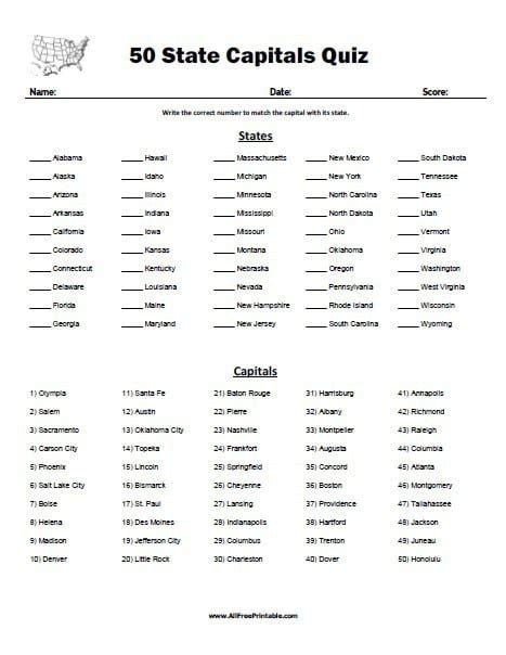 50 State Capitals Worksheets 99worksheets