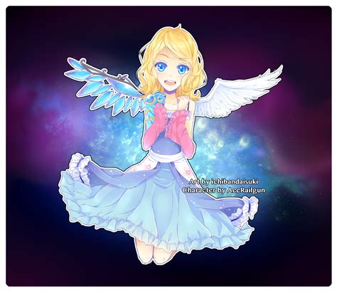 safebooru 1girl d angel angel wings artist name asymmetrical wings blonde hair blue eyes