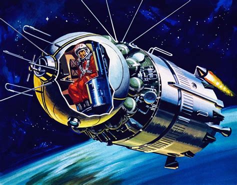 Vostok 1 Yuri Gagarine Spacecraft Art Picture 1969 Vintage Space