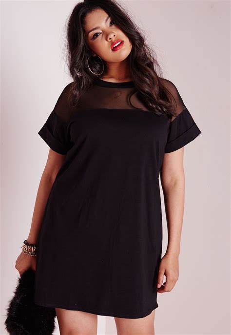 Missguided Plus Size Mesh Panel T Shirt Dress Black Plus Size
