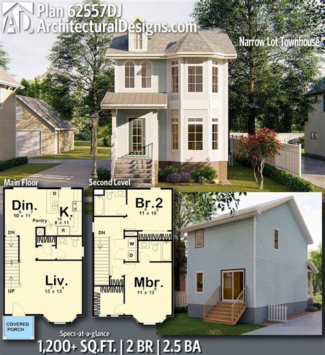 Plan 62557dj Narrow Lot Townhouse Craftsman House Plans Sims House
