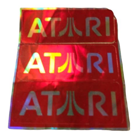 Atari Triple Stickers Red On Silver Foil Vintage Logo Ebay