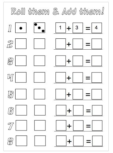 Games to play at home to practice math skills. Roll the dice - Addition worksheets to download. | Math ...