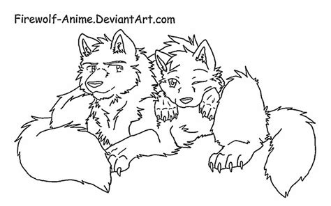 Wolf Cuddle Line Art By Firewolf Anime On Deviantart