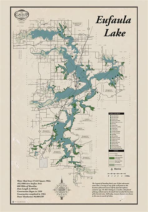 Eufaula Lake Oklahoma Classic Style Map Gallup Map