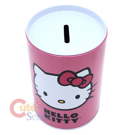 Sanrio Hello Kitty Coin Bank Tin Metal Box With Top Lid Pink Kitty In