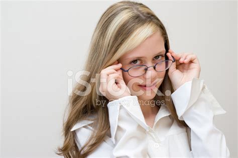 Schoolgirl In Glasses Stock Photos