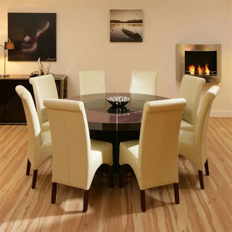 Find all your dining chairs essentials right here! Large Round Plum Gloss Dining Table with 8 Cream/ Ivory ...