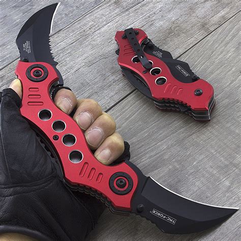 Details About 1025 Dual Blade Karambit Spring Assisted Tactical