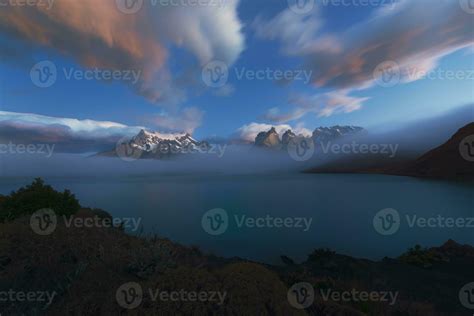 Sunrise Over Cuernos Del Paine And Lake Pehoe Torres Del Paine