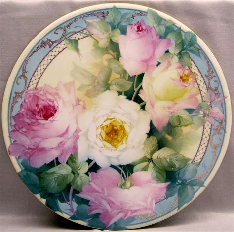 Rose Variety With Band Hand Painted Plate By Paula Collins Painting