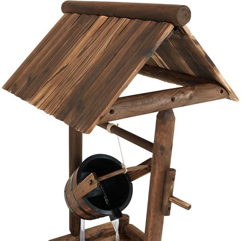 Sunnydaze Rustic Wood Wishing Well Outdoor Fountain With Liner 46 H