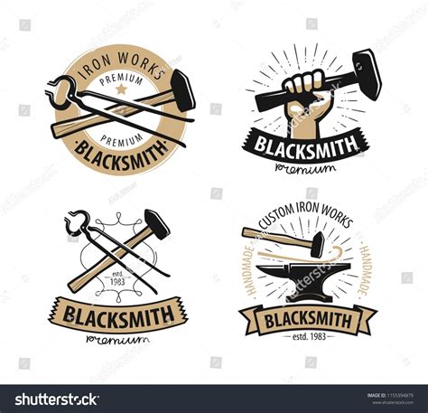 Blacksmith Forge Logo Or Label Workshop Iron Work Symbol Vector