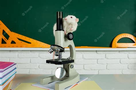 Premium Photo White Test Rat Sitting On Microscope Concept Testing Of