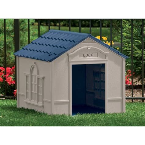 Suncast Deluxe Dog House In Taupe And Blue And Reviews Wayfair
