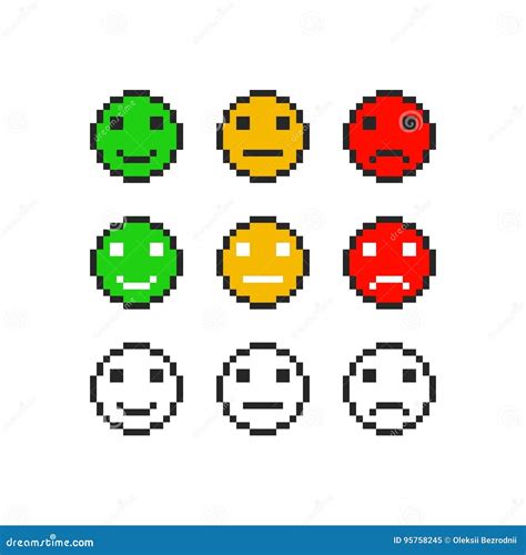 Pixel Art Emoji Emoticon Set Vector Illustration