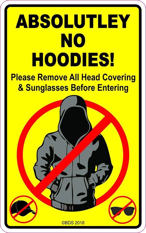 No Hoodies Sunglasses Or Hats Vinyl Door Window Business Sticker