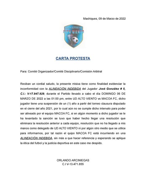 Introducir 38 Imagen Modelo De Carta De Protesta Deportiva Abzlocalmx