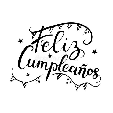 Feliz Cumpleanos Happy Birthday In Spanish Language Vector Doodle