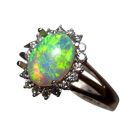 Lime Green Crystal Opal Diamond Ring 14k Opal Rings Flashopal