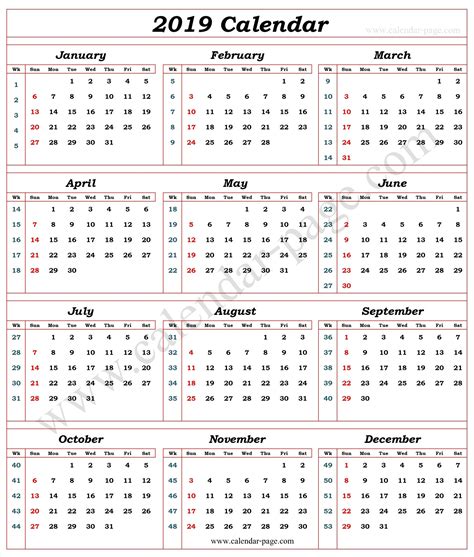 Yearly Calendar With Weeks