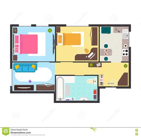 Apartment Floor Plan With Furniture Top View Vector Stock