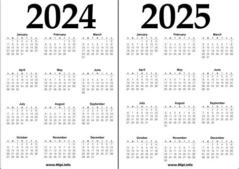 2024 2025 Two Year Calendars Black And White
