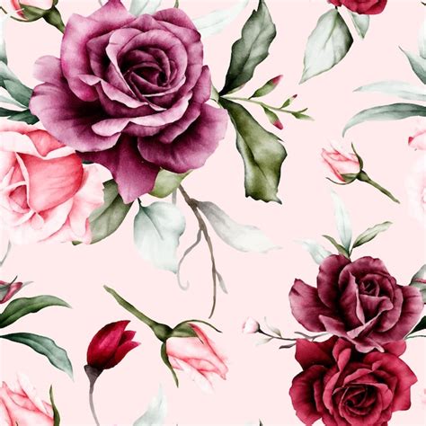 Premium Vector Elegant Watercolor Maroon Roses Flower Seamless Pattern