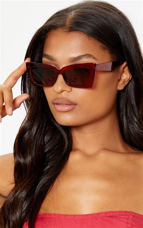 Red Oversized Angular Square Sunglasses Prettylittlething Aus