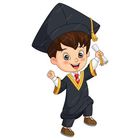 Premium Vector Cartoon Little Boy In Graduation Costume Holding A Diploma