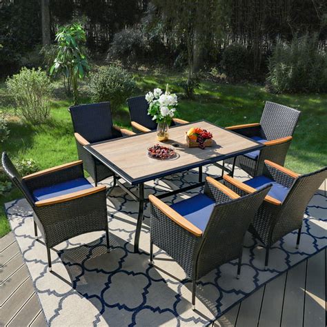 Mf Studio 7pcs Patio Dining Set With 6pcs Rattan Dining Chairs And 1pc