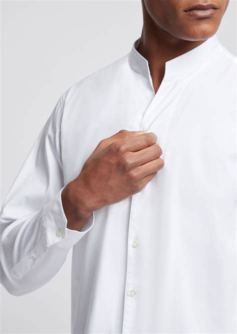 Twill Cotton Shirt With Mandarin Collar Man Emporio Armani