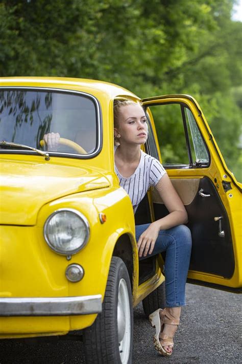Woman In Retro Car Girl Driver Old Fashion Automobile Style Stock Image Image Of Driver