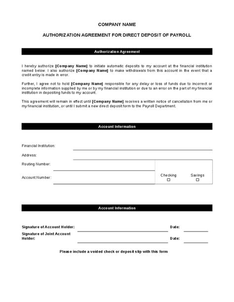 Free Printable Direct Deposit Form Template