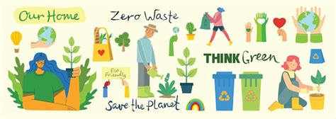 Premium Vector Set Of Eco Save Environment Pictures People Taking