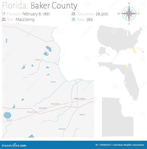 Map Of Baker County In Florida Stock Vector Illustration Of City