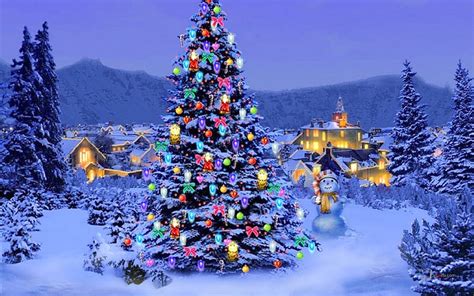 Christmas Tree In The Mountains Tree Christmas Snow Mountains Hd
