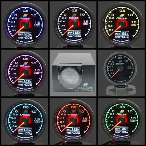 Grey Gauge Turbo Boost Gauge 7 Light Colors Lcd Display With Voltage