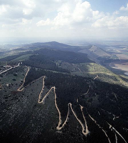 Israel Aerial View Of Mount Gilboa Showing Zigzag Road To The Summit