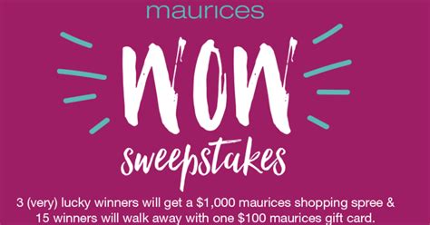 Check spelling or type a new query. Maurices Clothing Gift Card Giveaway - 18 Winners win a $100 Gift Card, 3 Grand Prize $1,000 ...