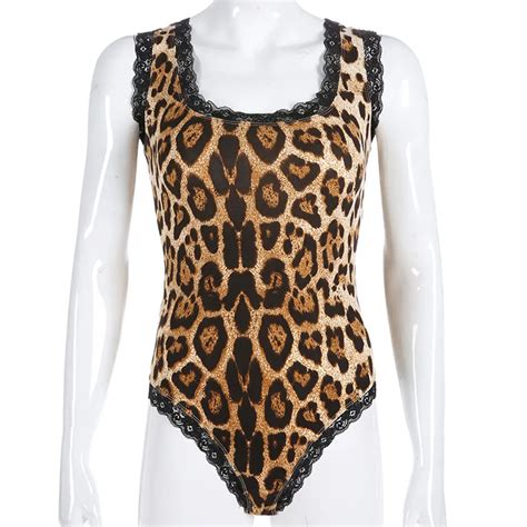 women sleeveless leopard stretch leotard bodysuit jumpsuit top sexy women clothes bodycon romper